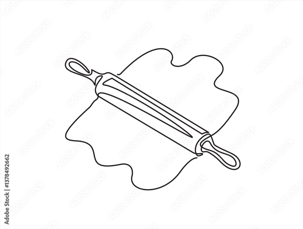 Poster continuous one line drawing of rolling pin. rolling pin rolling out dough simple outline vector illu