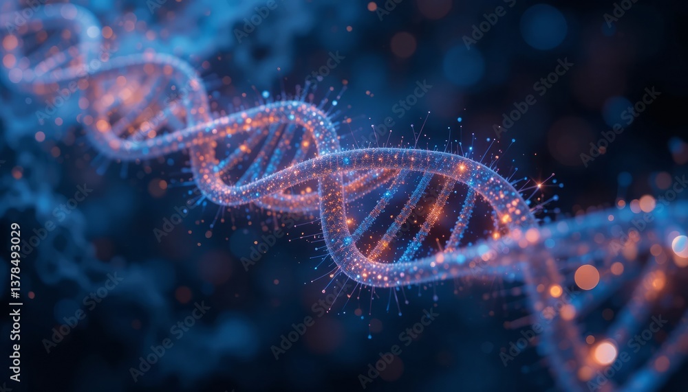 Poster glowing genetic helix in dark blue background abstract 3d rendering of