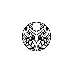 Minimalist Botanical Logo: Black Circle with Leaf-like Design on White