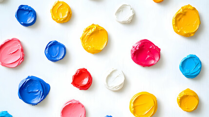 Colorful paint blobs background. Abstract art with vibrant acrylic texture on white surface