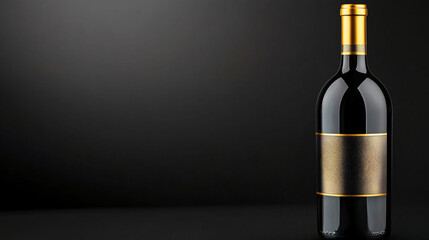 sleek wine bottle with matte black label and gold accents stands against dark background, exuding elegance and luxury. minimalist design highlights sophistication