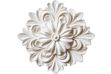 Ornate circular plaster ceiling medallion with floral motif design, cut out