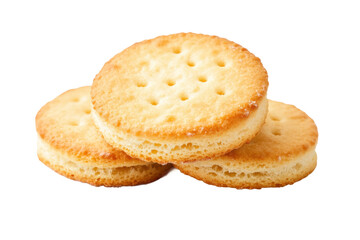 Stack of golden butter crackers with crisp texture, cut out