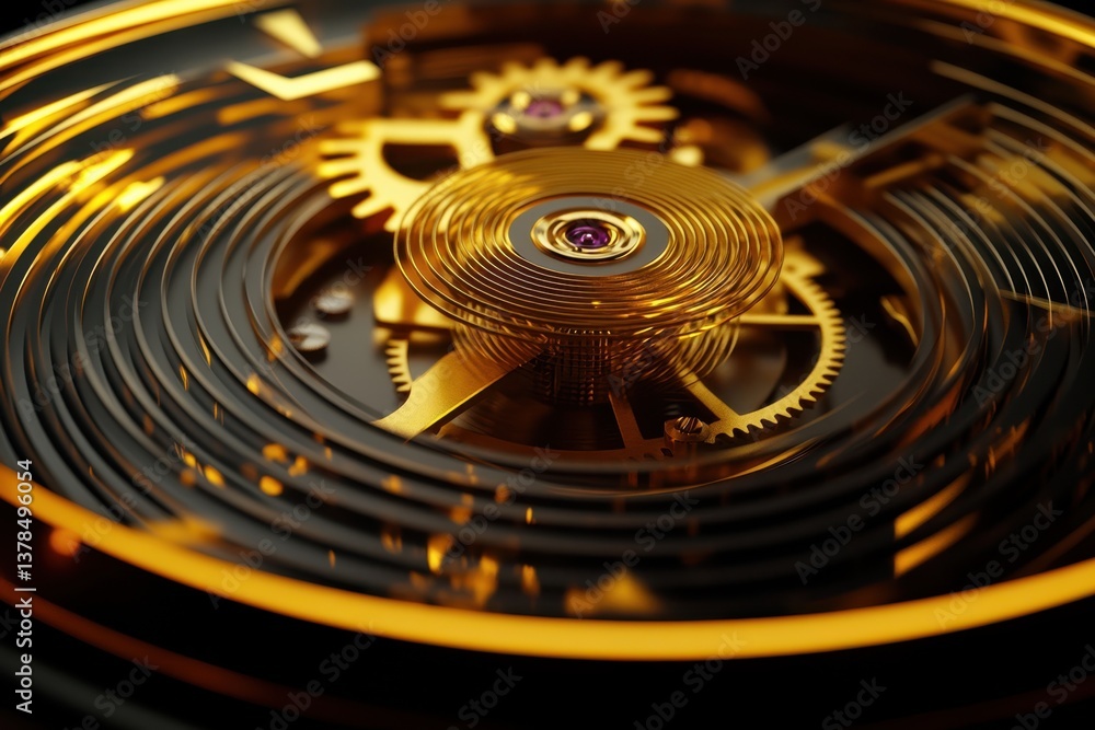 Poster intricate golden gears showcase precision craftsmanship in clockwork design
