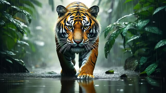 Majestic tiger in a rainforest