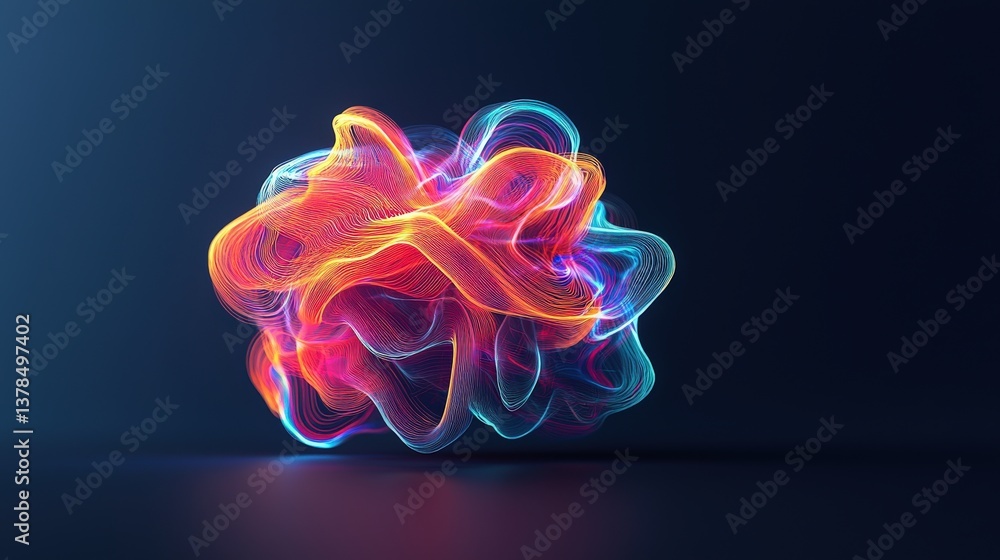 Poster a vibrant, abstract design featuring colorful, flowing lines creating a dynamic, energetic shape aga
