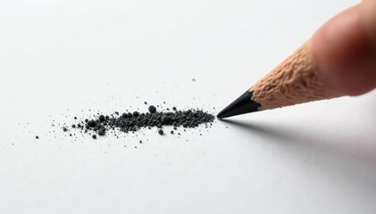 A sharpened pencil leaves a trail of graphite on stark white , stroke, creative