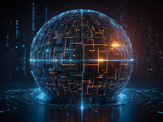 Futuristic Tech Sphere: A gleaming, interconnected sphere, radiating with a vibrant display of technological innovation and the boundless potential of the digital era.