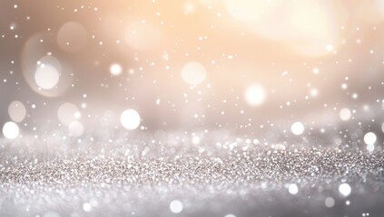 Elegant, shimmering, silver glitter background with soft bokeh lights