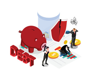 Struggling with Debt - 3D Isometric Illustration