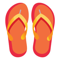 Isolated Orange Flip Flops Footwear with Yellow Straps on White Background