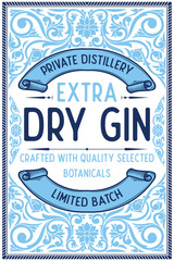Dry gin - ornate vintage monochrome decorative label