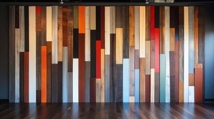 Fototapeta premium Reclaimed Wood Wall Interior Design: A Stunning Display of Diverse Textures and Colors