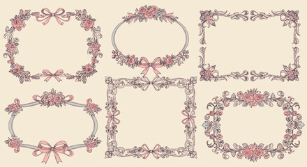 Elegant floral frames with pastel hues and delicate bows.