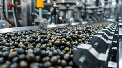 Obraz premium Olive production and food automation in olive oil factory.