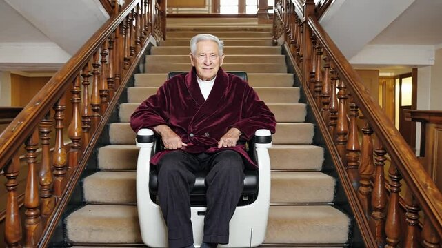 Senior person on a stairlift, at home.