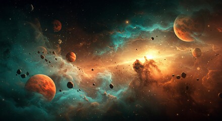 Obraz premium Cosmos showcases both immense complexity and simplicity, with its galaxies, stars, and enigmatic aspects of space, representing cosmic grandeur