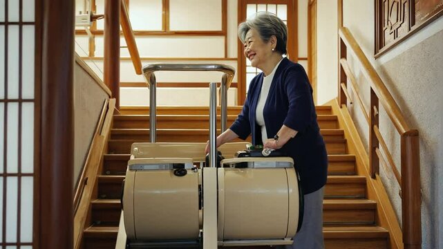 Senior person on a stairlift, at home.