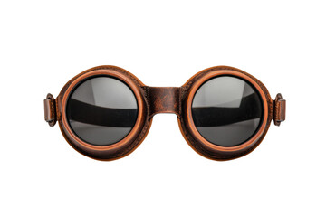 Vintage steampunk aviator goggles with leather frame and reflective lenses, cut out