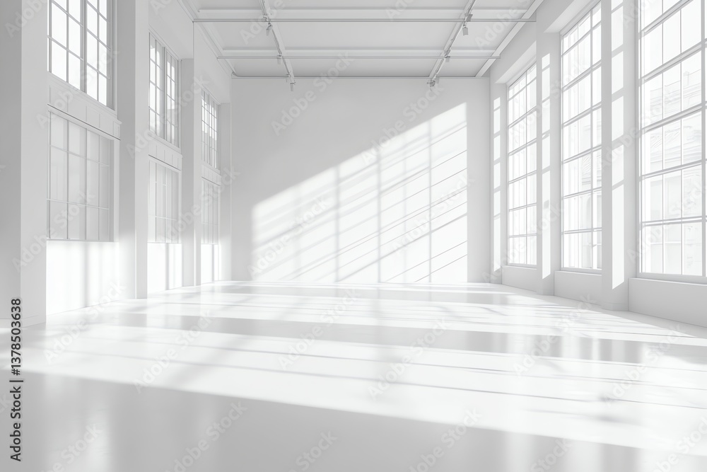 Poster bright light streaming into an empty room with large windows