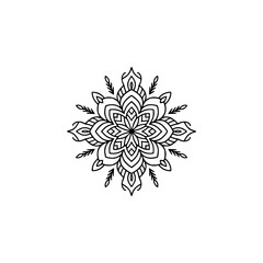 Minimalist Black Mandala on White Background: Geometric Pattern