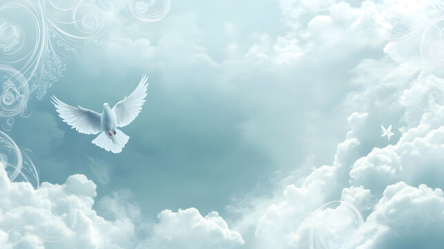 diseño de fondo para esquela para recordar a un difunto anuncio de un funeral fondo con espacio de copia entre nubes en el cielo con una paloma blanca para celebrar el luto