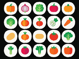 Collection of Flat Design Vegetables Icons in Circles on White Background Art