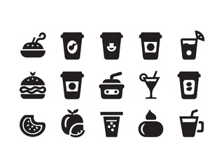 Fototapeta premium Collection of Minimalist Food and Drink Icons Isolated on a White Background