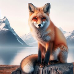 Obraz premium Red Fox in Snowy Mountain Landscape