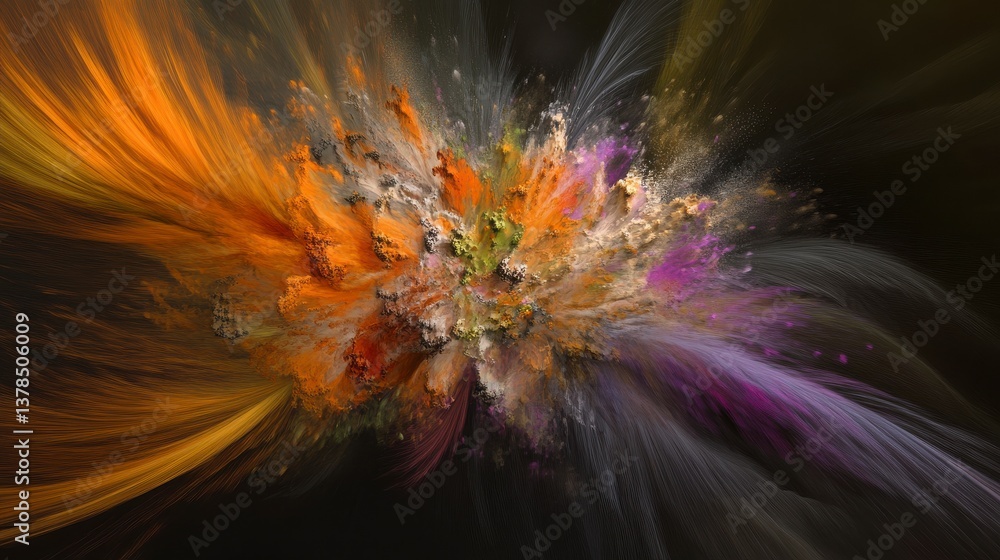 Poster abstract colorful burst of particles dynamic background