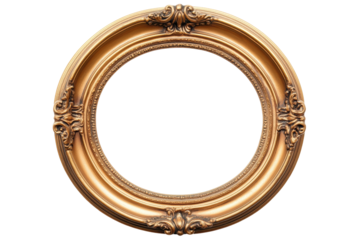 Ornate gold circular picture frame with intricate details, cut out