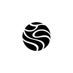 Abstract Black Swirls on White Circle: Minimalist Graphic Design