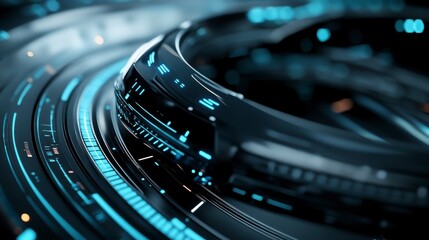Abstract Futuristic Technology Interface With Dark Blue Glowing Circles And Lines