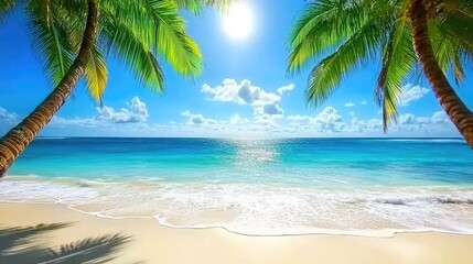 Tropical Paradise: Palm Trees Framing a Stunning Ocean View