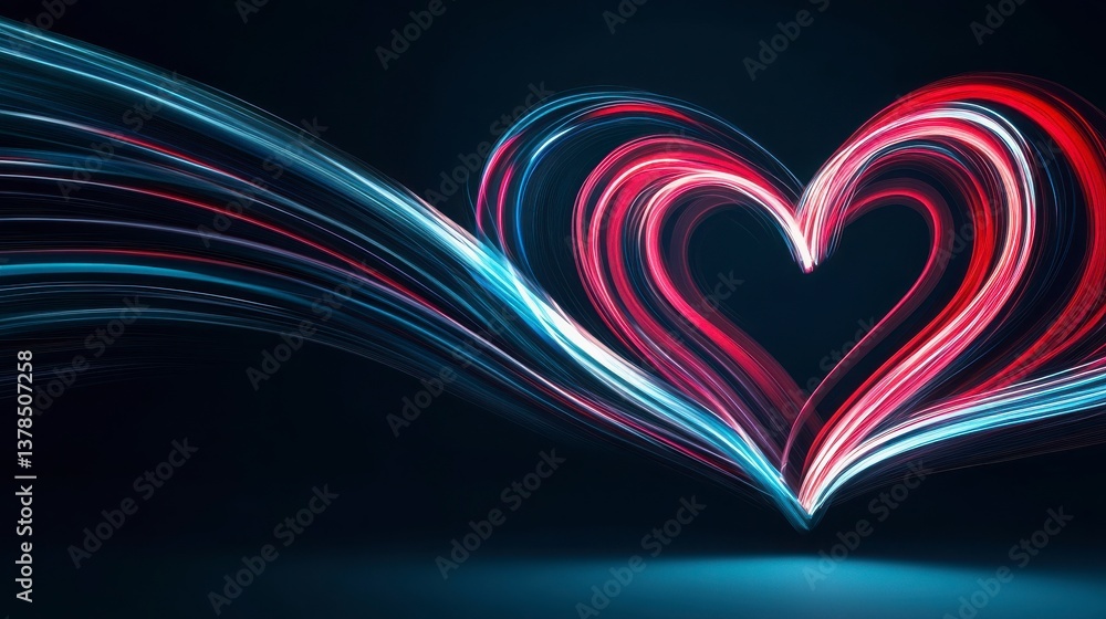 Poster abstract heart design with color particles on dark background