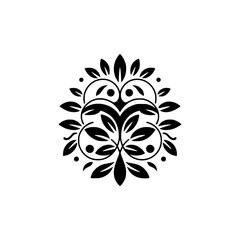 Elegant Black Floral Motif on White: Minimalist Ornament Design