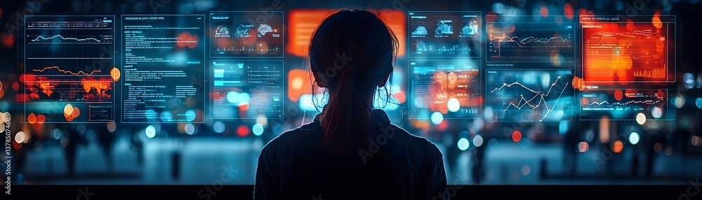 Poster futuristic employee portal interface with data analytics and wellness programs