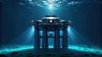 A futuristic research station powered by deep-sea fusion technology.