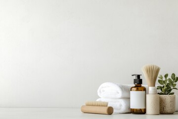 Minimalist beauty arrangement showcasing natural elements and so