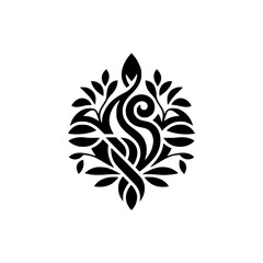 Elegant Black Floral Emblem on White, Minimalist Design for Branding