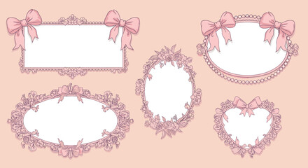 Pretty pink floral frames with bows, perfect for adding a touch of elegance to your designs.