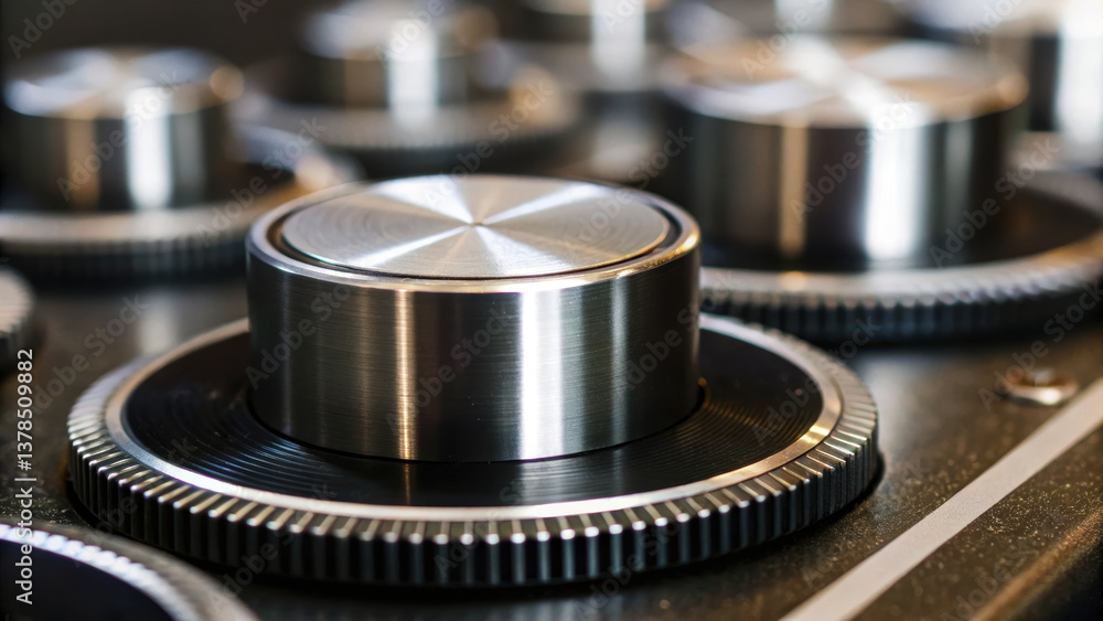 Aufkleber close up view of metallic control knob showcasing precision engineering and process design in modern