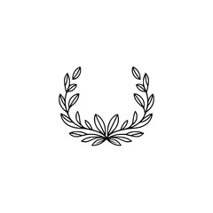 Elegant Black & White Laurel Wreath Illustration