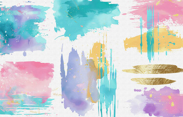 Fashion art background wall, decorative painting combination, golden elements, geometric texture color art painting, abstract watercolor painting
