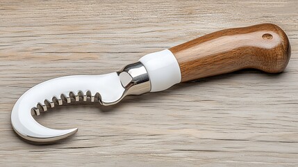 White and Brown Handled Fish Scaler on Wooden Surface