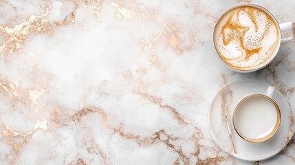 Elegant Coffee and Milk on Marble Background
