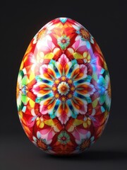 Obraz premium An Easter egg with intricate vibrant array of kaleidoscopic patterns on a black background