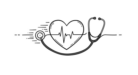 Heart health: A sketched stethoscope and heart.