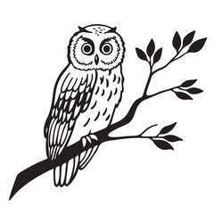 set vector various owl, owl sitting on a tree branch silhouettes