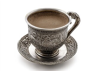 Vintage silver coffee cup with intricate patterns